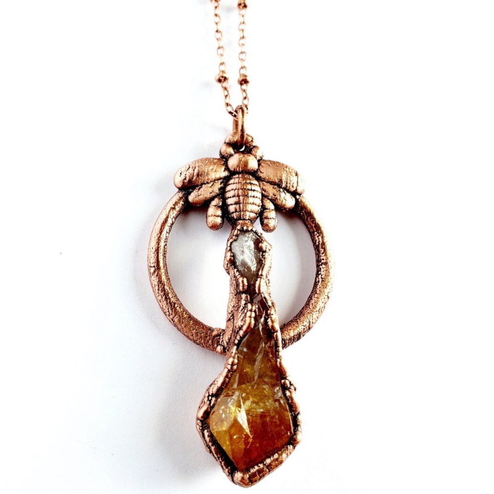 Copper Bee and Citrine Necklace